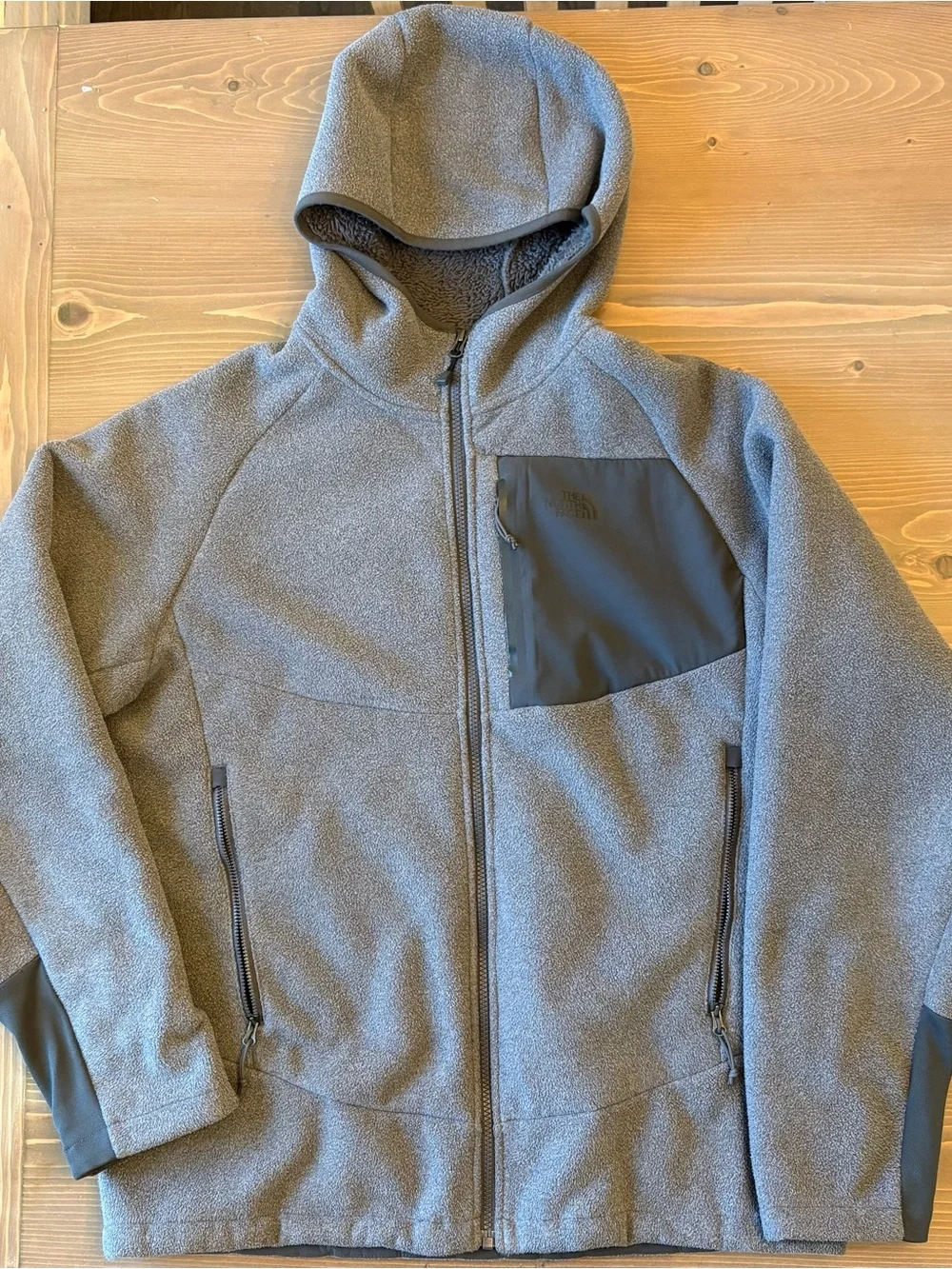 The North Face Gray Hooded Sherpa-Lined Zip Jacket